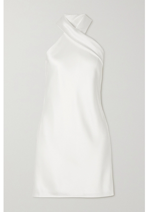 Galvan - Pandora Tie-detailed Satin Halterneck Mini Dress - White - FR34,FR36,FR38,FR40,FR42,FR44
