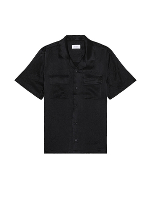 SATURDAYS NYC Canty Crinkled Satin Shirt in Black. Size L, XL/1X.