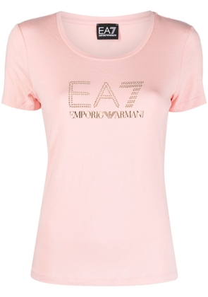 Ea7 Emporio Armani studded-logo cap-sleeve T-shirt - 1418 SILVER PINK
