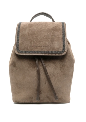 Brunello Cucinelli crystal-embellished leather backpack - Brown