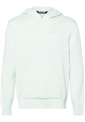 Palm Angels logo-embroidered knitted hoodie - Green