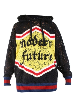 Gucci Pre-Owned 2018 slogan embellished drawstring hoodie - Black