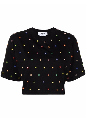 MSGM floral bead-embroidered cropped T-shirt - Black