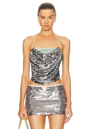 SIEDRES Nide Sequin Detailed Draped Top in Multi - Metallic Silver. Size XS (also in L, M, S).
