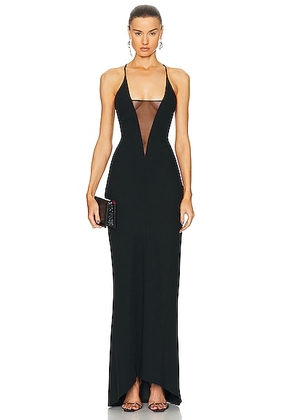 The Sei Plunge Gown With Mesh in Black - Black. Size 0 (also in 2, 4, 6, 8).