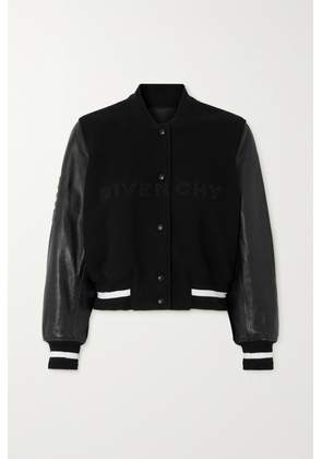 Givenchy - Cropped Leather And Embroidered Wool-blend Felt Jacket - Black - FR34,FR36,FR38,FR40