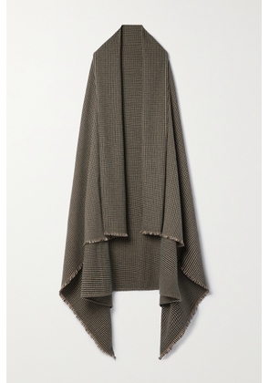 SAINT LAURENT - Fringed Checked Wool-blend Wrap - Brown - One size