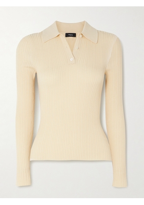 Theory - Ribbed-knit Polo Shirt - Ecru - x small,small,medium,large