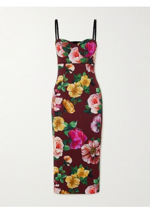 Dolce & Gabbana - Floral-print Stretch Silk-blend Mini Dress - Burgundy - IT36,IT38,IT40,IT42,IT44,IT46,IT48,IT50