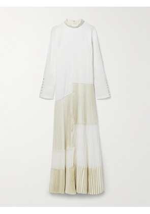 SIMKHAI - Niamh Crepe And Paneled Plated Satin Gown - Ivory - US0,US2,US4,US6,US8