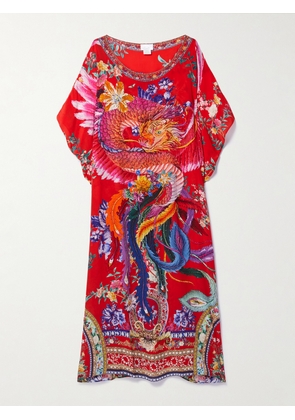 Camilla - Crystal-embellished Printed Silk Crepe De Chine Kaftan - Red - One size
