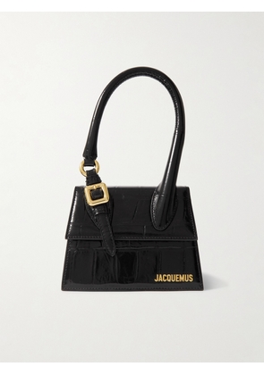 Jacquemus - Le Chiquito Moyen Mini Embellished Croc-effect Patent-leather Tote - Black - One size