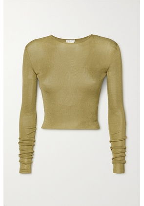 SAINT LAURENT - Cropped Metallic Knitted Top - Green - S,M,L,XL