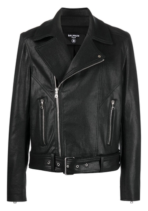 Balmain coated denim biker jacket - Black
