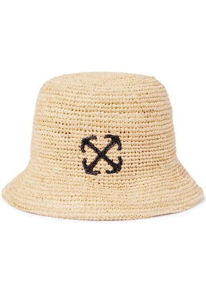 Off-White Arrows-embroidered raffia bucket hat - Neutrals