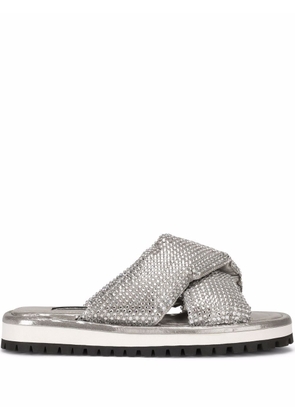 Dolce & Gabbana gem-stud crossover-strap metallic sandals - Silver