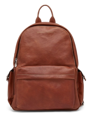 Brunello Cucinelli logo-stamp leather backpack - Brown