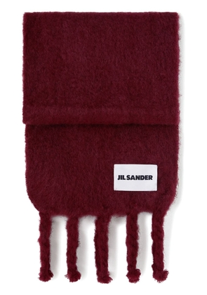Jil Sander logo-appliqué brushed scarf - Red