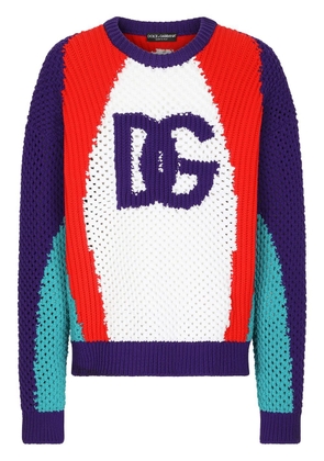 Dolce & Gabbana colour-block perforated knit jumper - White