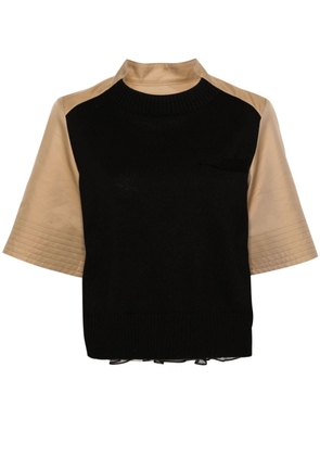 sacai panelled pleated T-shirt - Brown