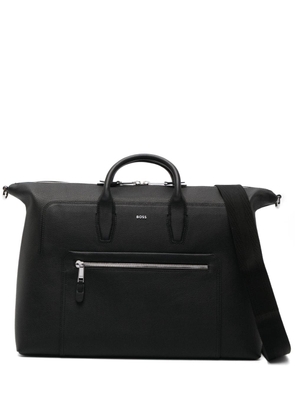 BOSS logo-lettering leather luggage bag - Black