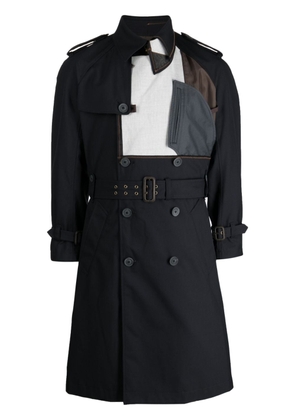 Kolor patchworked double-breasted trench coat - Blue