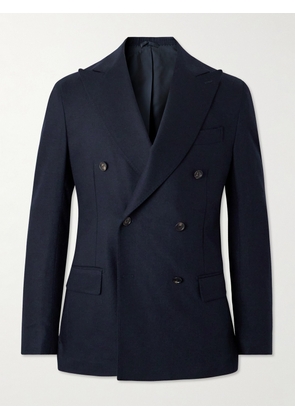 De Petrillo - Double-Breasted Wool-Blend Flannel Suit Jacket - Men - Blue - IT 46