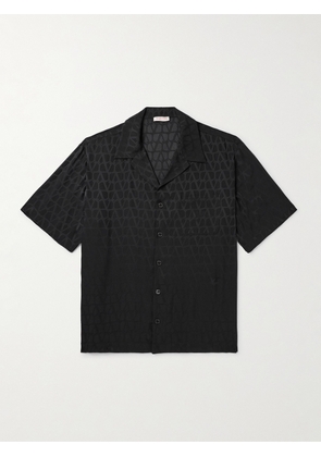 Valentino Garavani - Toile Iconograph Camp-Collar Logo-Jacquard Silk-Satin Shirt - Men - Black - IT 44