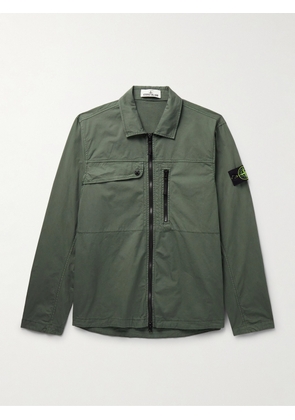 Stone Island - Logo-Appliquéd Garment-Dyed Stretch-Cotton Overshirt - Men - Green - S