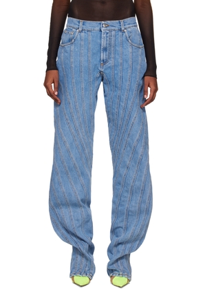 Mugler Blue Spiral Baggy Jeans