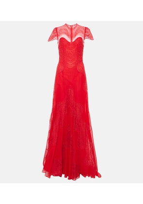 Costarellos Dante lace-trimmed silk georgette gown