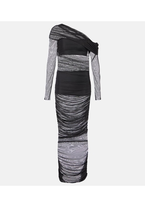 The Sei One-shoulder ruched mesh midi dress