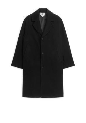 Single-Breasted Wool-Blend Coat - Black