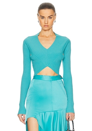 RTA Long Sleeve Cropped Knit Top in Teal - Teal. Size XS (also in L, M, S).