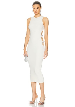 MACH & MACH Stretch Knit Midi Dress With Cut Out Crystal Bow Sides in Ivory - Ivory. Size S (also in L).