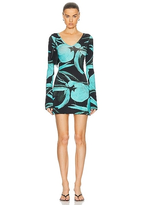 Louisa Ballou Ribbed Mini Dress in Turquoise Flower - Teal. Size XS (also in L, M, S).