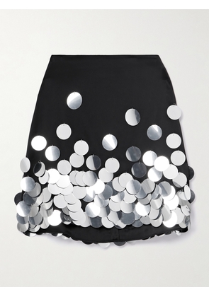 David Koma - Paillette-embellished Satin Mini Skirt - Black - UK 6,UK 8,UK 10,UK 12