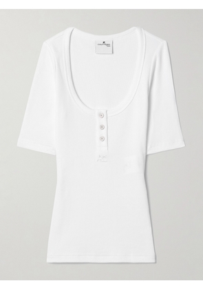 COURREGES - Holistic Appliquéd Ribbed Cotton-blend T-shirt - White - x small,small,medium,large,x large