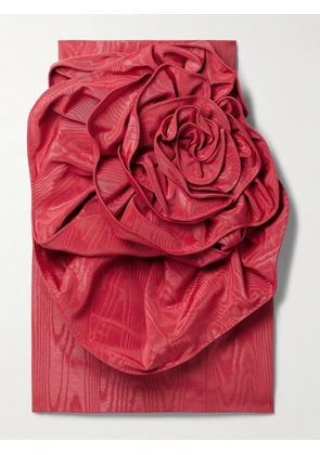 Huishan Zhang - Clarisse Strapless Appliquéd Cotton-blend Moire Mini Dress - Red - UK 6,UK 8,UK 10,UK 12