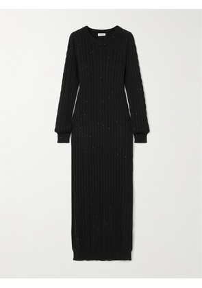 Brunello Cucinelli - Sequin-embellished Cable-knit Cotton-blend Midi Dress - Black - x small,small,medium,large,x large