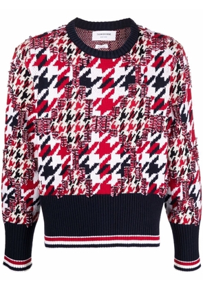 Thom Browne houndstooth-pattern frayed jumper - Red
