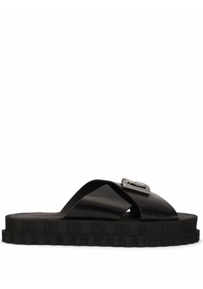 Dolce & Gabbana logo-plaque slip-on sandals - Black