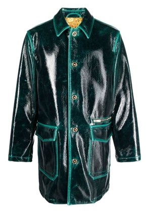 Versace high-shine single-breasted coat - Green