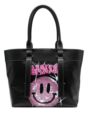 GANNI Smiley-print tote bag - Black