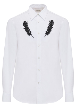 Alexander McQueen feather applique buttoned shirt - White