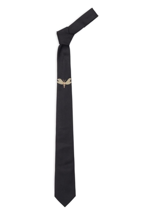 Alexander McQueen Dragonfly-appliqué silk tie - Black