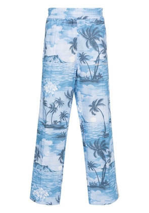 Palm Angels island-print straight-leg trousers - Blue