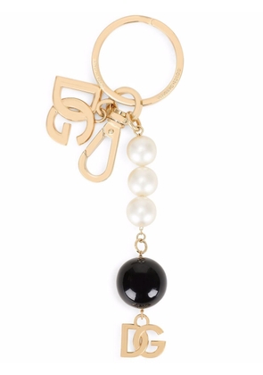 Dolce & Gabbana bead-chain logo charm keyring - Gold