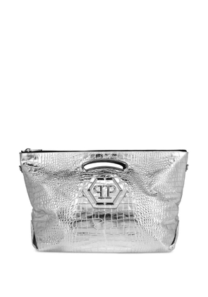 Philipp Plein crocodile-effect leather tote bag - Silver