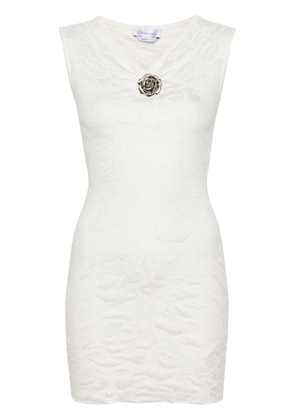 Blumarine floral-appliqué jacquard minidress - White